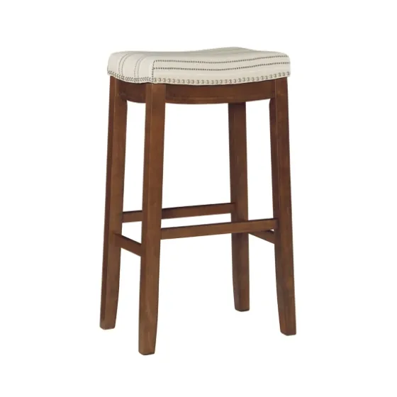 Dark Wood Bar Stool With Striped Cushion-Kirkland's Home Store