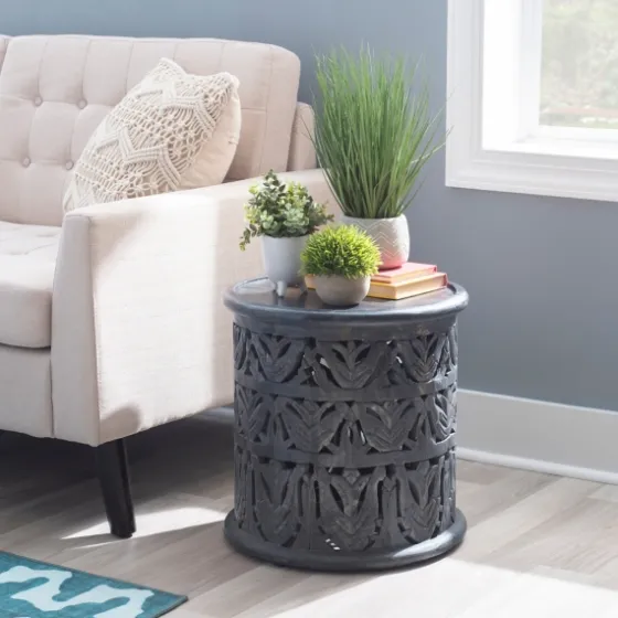 Dark Wood Carved Detail Accent Table-Kirkland's Home Shop