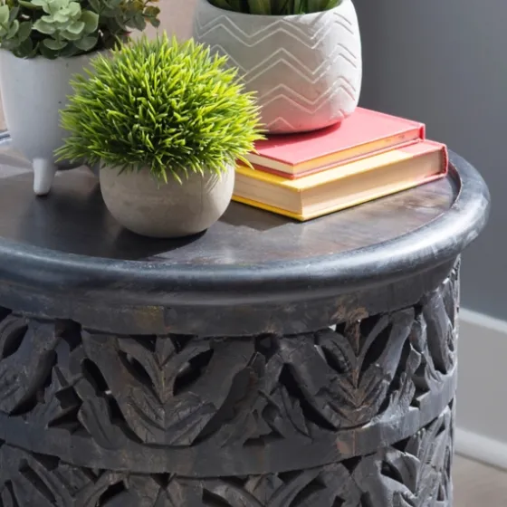 Dark Wood Carved Detail Accent Table-Kirkland's Home Shop