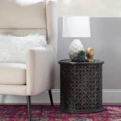 Dark Wood Carved Medallion Accent Table-Kirkland's Home Clearance