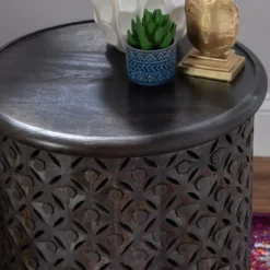 Dark Wood Carved Medallion Accent Table-Kirkland's Home Clearance