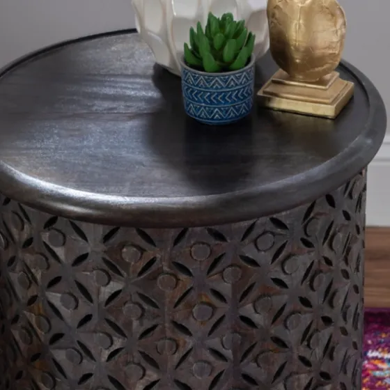 Dark Wood Carved Medallion Accent Table-Kirkland's Home Clearance
