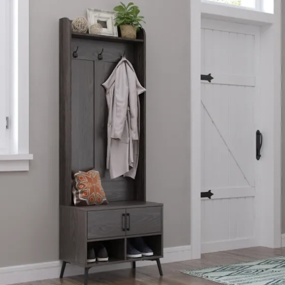 Dark Wood Grain Hall Tree With Bench-Kirkland's Home Best