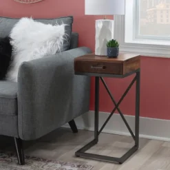 Dark Wood Single Drawer C-Frame Accent Table-Kirkland's Home Hot