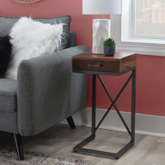 Dark Wood Single Drawer C-Frame Accent Table-Kirkland's Home Hot
