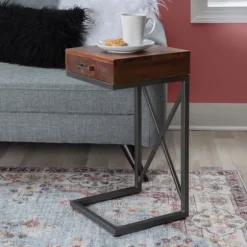 Dark Wood Single Drawer C-Frame Accent Table-Kirkland's Home Hot
