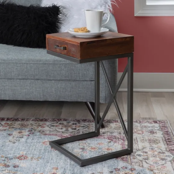 Dark Wood Single Drawer C-Frame Accent Table-Kirkland's Home Hot