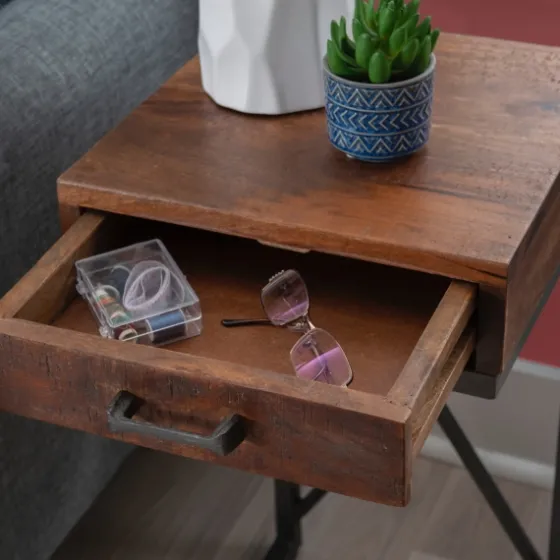 Dark Wood Single Drawer C-Frame Accent Table-Kirkland's Home Hot