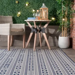 Davon Blue Geometric Striped Outdoor Rug, 5X8-Kirkland's Home Hot