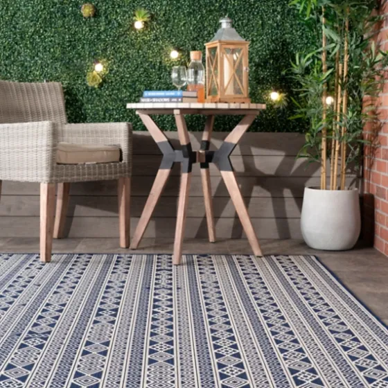 Davon Blue Geometric Striped Outdoor Rug, 5X8-Kirkland's Home Hot