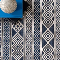 Davon Blue Geometric Striped Outdoor Rug, 5X8-Kirkland's Home Hot