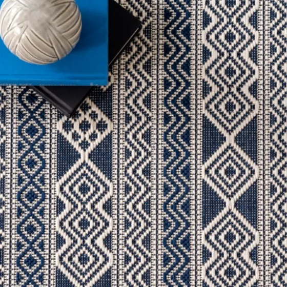 Davon Blue Geometric Striped Outdoor Rug, 5X8-Kirkland's Home Hot
