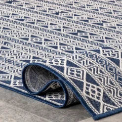 Davon Blue Geometric Striped Outdoor Rug, 5X8-Kirkland's Home Hot