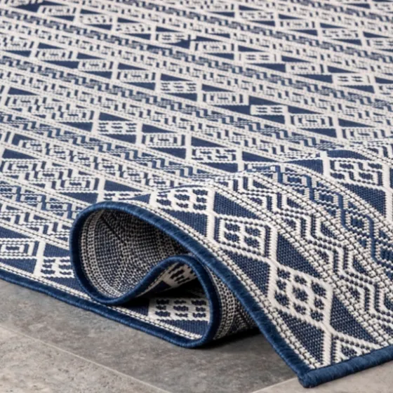 Davon Blue Geometric Striped Outdoor Rug, 5X8-Kirkland's Home Hot