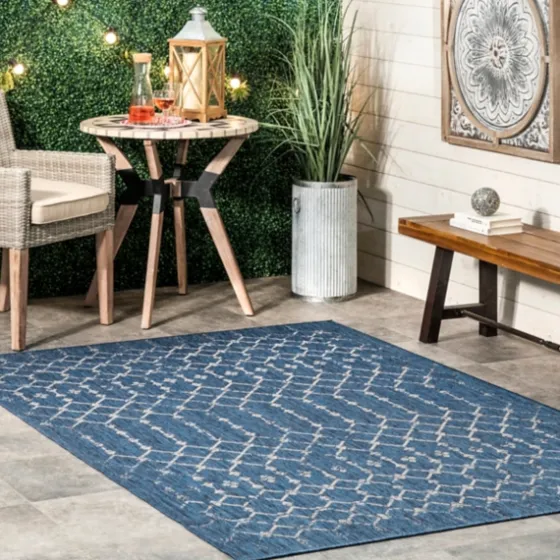 Davon Blue Moroccan Trellis Outdoor Rug, 8X10-Kirkland's Home Cheap