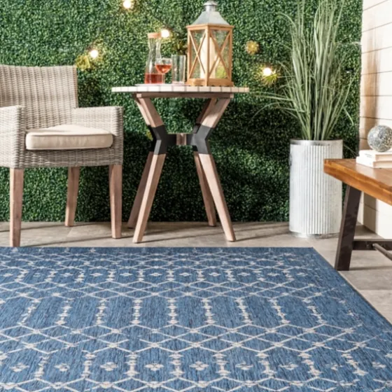 Davon Blue Moroccan Trellis Outdoor Rug, 5X8-Kirkland's Home Fashion