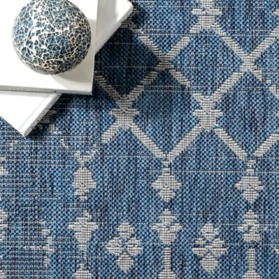Davon Blue Moroccan Trellis Outdoor Rug, 5X8-Kirkland's Home Fashion
