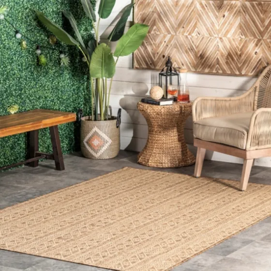 Davon Geometric Striped Outdoor Rug, 5X8-Kirkland's Home Shop