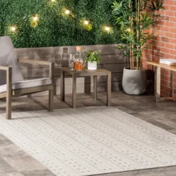 Davon Gray Geometric Striped Outdoor Rug, 8X10-Kirkland's Home Outlet