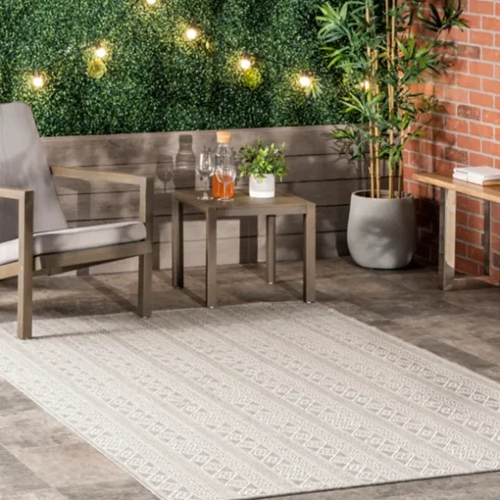 Davon Gray Geometric Striped Outdoor Rug, 8X10-Kirkland's Home Outlet