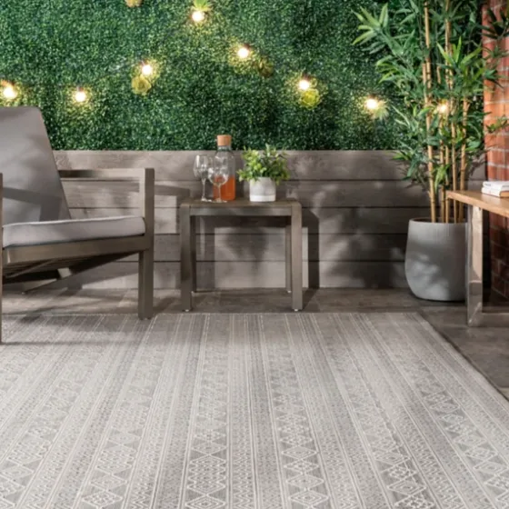 Davon Gray Geometric Striped Outdoor Rug, 8X10-Kirkland's Home Outlet