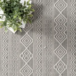 Davon Gray Geometric Striped Outdoor Rug, 8X10-Kirkland's Home Outlet