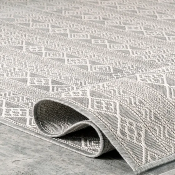 Davon Gray Geometric Striped Outdoor Rug, 8X10-Kirkland's Home Outlet