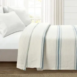 Deep Blue Pick Stitch Stripe King Quilt-Kirkland's Home Hot