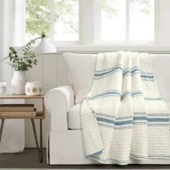 Deep Blue Pick Stitch Stripe Decorative Throw-Kirkland's Home Shop