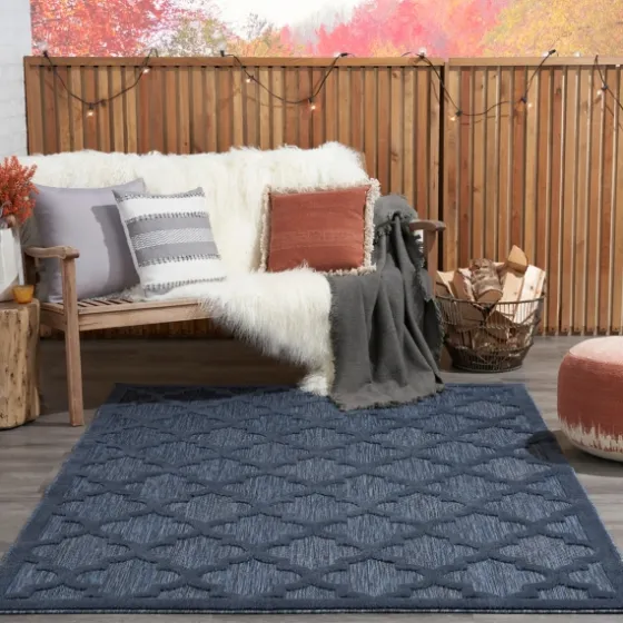 Deep Navy Trellis Outdoor Area Rug, 4X6-Kirkland's Home Online