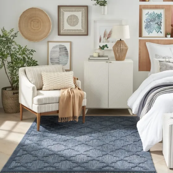 Deep Navy Trellis Outdoor Area Rug, 4X6-Kirkland's Home Online