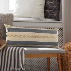 Denim Blue Braided Stripe Lumbar Pillow-Kirkland's Home Shop