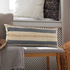 Denim Blue Braided Stripe Lumbar Pillow-Kirkland's Home Shop