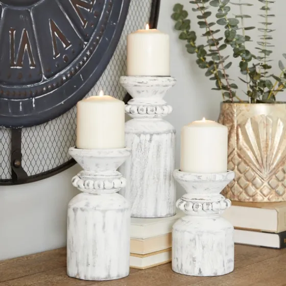 Distressed Beaded Candle Holders, Set Of 3-Kirkland's Home Clearance