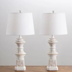 Distressed Cream Carved Table Lamps, Set Of 2-Kirkland's Home Best