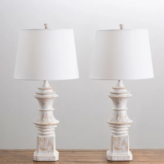 Distressed Cream Carved Table Lamps, Set Of 2-Kirkland's Home Best