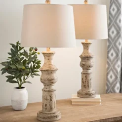 Distressed Cream Table Lamps, Set Of 2-Kirkland's Home Clearance