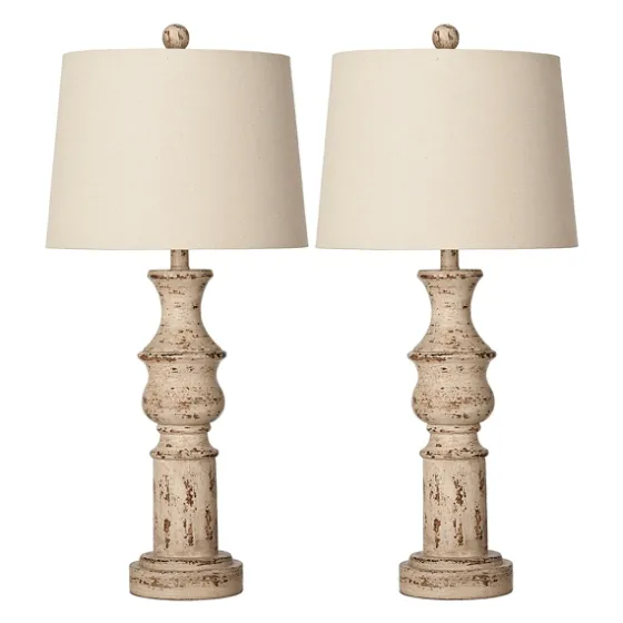 Distressed Cream Table Lamps, Set Of 2-Kirkland's Home Clearance