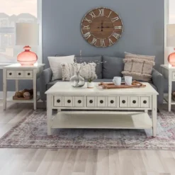 Distressed Cream Wood 3-Drawer Coffee Table-Kirkland's Home Hot