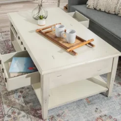 Distressed Cream Wood 3-Drawer Coffee Table-Kirkland's Home Hot