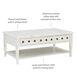 Distressed Cream Wood 3-Drawer Coffee Table-Kirkland's Home Hot