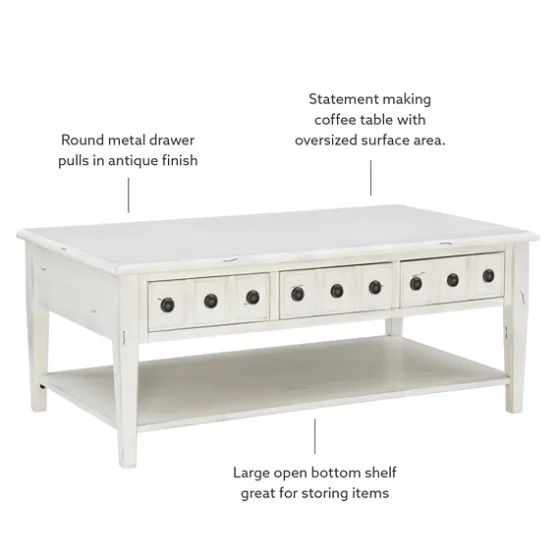 Distressed Cream Wood 3-Drawer Coffee Table-Kirkland's Home Hot