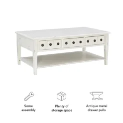 Distressed Cream Wood 3-Drawer Coffee Table-Kirkland's Home Hot