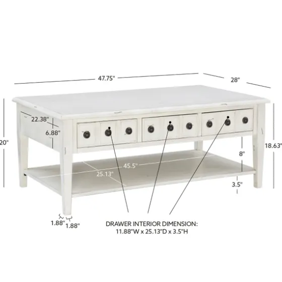 Distressed Cream Wood 3-Drawer Coffee Table-Kirkland's Home Hot