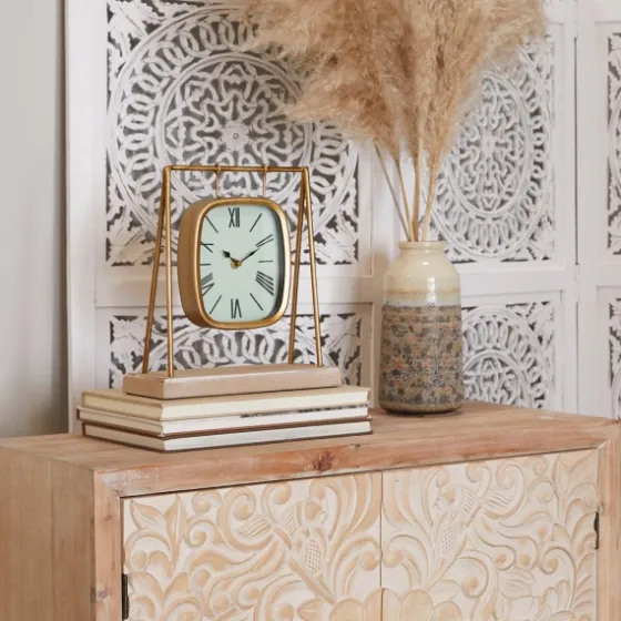 Distressed Gold Frame Square Tabletop Clock-Kirkland's Home New
