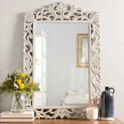 Distressed Gray Carved Ornate Scroll Mirror-Kirkland's Home Online