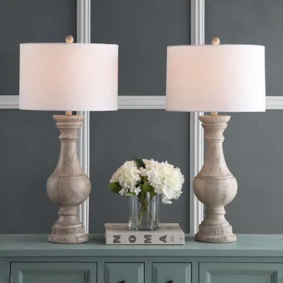 Distressed Ivory Faux Wood Table Lamps, Set Of 2-Kirkland's Home New