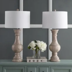 Distressed Ivory Faux Wood Table Lamps, Set Of 2-Kirkland's Home New