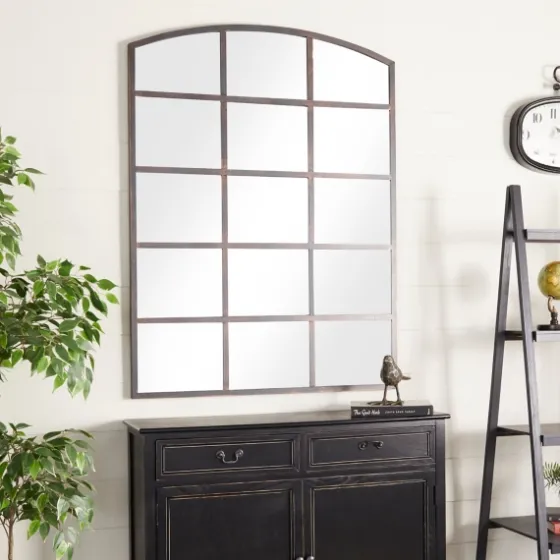 Distressed Metal Windowpane Arched Mirror-Kirkland's Home Discount