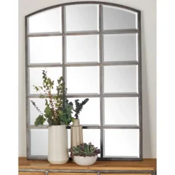 Distressed Metal Windowpane Arched Mirror-Kirkland's Home Discount